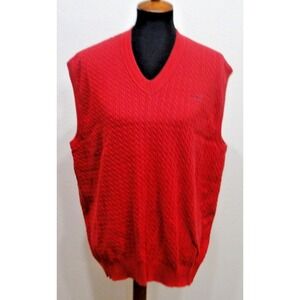 Skybrook Red Sweater Vest Men's XL Golf V-Neck 100% Cotton Sleeveless Preppy‎